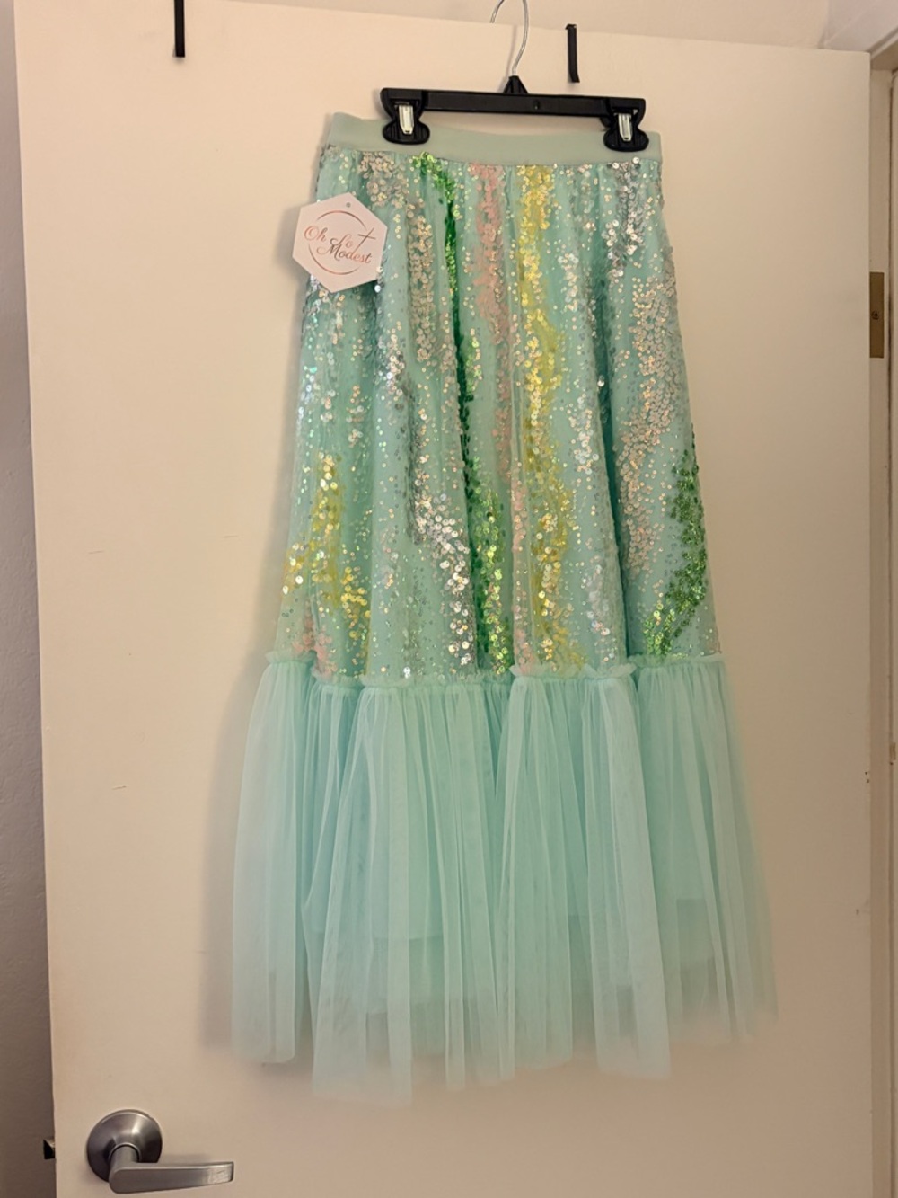Sequin Tulle Midi Skirt in Mint